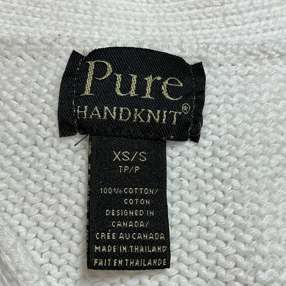 PURE HANDKNIT 100% Cotton White Button Front Cardigan Curved Hem M of P Buttons - Picture 4 of 9